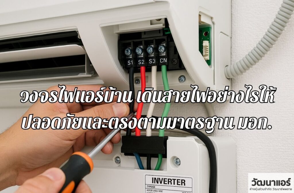 How to safely and correctly wire a home air conditioner's electrical circuit according to Thai Industrial Standards (TIS)